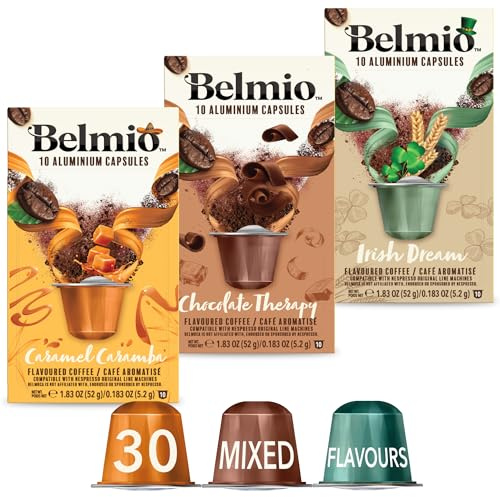 Belmio Mixed Flavours Variety Pack 5 Aluminium Nespresso Original Compatible Coffee Pods Caramel Caramba, Chocolate Therapy & Irish Dream 30 Specially Selected Capsules (3 x 10 packs)