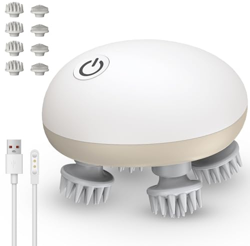 Electric Scalp Massager, Brenth Head Massager Scalp with 8 Massage Heads and 5 Massage Modes, IPX7 Waterproof Rechargeable Handheld Scalp Massager for Hair Growth, Deep Cleansing, Gifts for Women Men