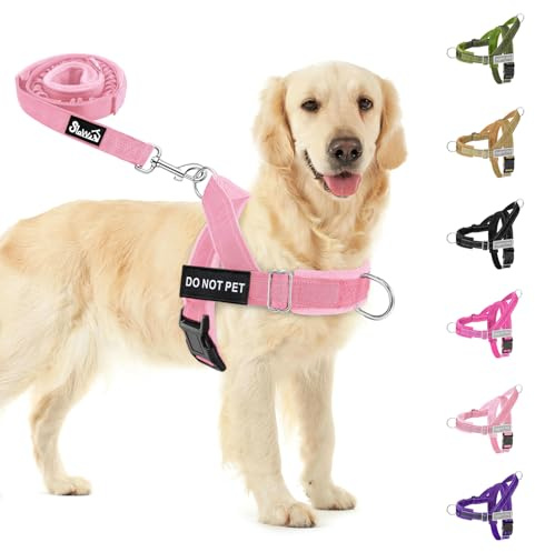 SlowTon Set med hundsele och koppel, inget drag, justerbar med nacke och bröst, läckagesäker anti-foot-sele samt hundkoppel, militär taktisk sele (rosa, XL)