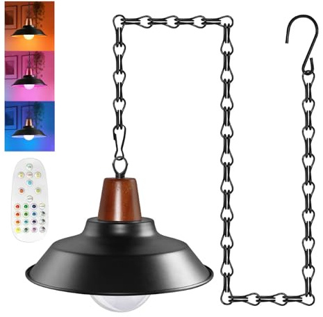 ZRLXFM 100cm Cadena Colgante Lámpara Kit, Ajustable Lámpara de Suspensión con Bombilla y Pantalla de Metal, Retro Cadena Lámpara Colgante con E26/E27 Base, Industrial Iluminación de Porche Sin Cable