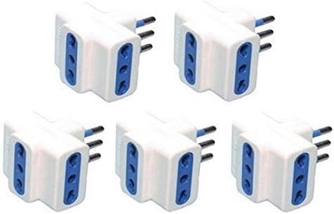 SQUADO Adattatore Tripla Spina, 5 Pezzi, Presa Bipasso 16A/10A + Presa Universale, Bianco e Blu