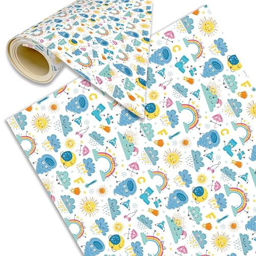 DECORA TU MUNDO - Alfombra Infantil para habitacion Lavable y Antideslizante - para habitacion o Dormitorio Juvenil - Alfombra de Vinilo Evita rayones y Buena Higiene- Tiempo | 80x40 cm |