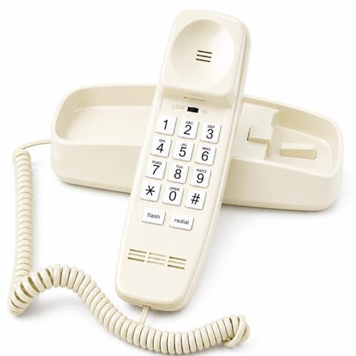 Corded Home Phone, Uvital Wall Mountable Or Desk Landline Telephone, Last Number Redial, Ringer Volume Adjustable, Landline Phone for Home,Office,Hotel(Beige)