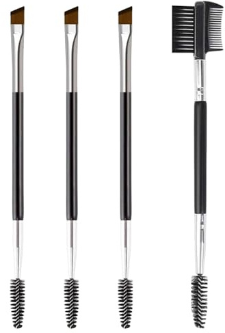 4 Pcs Eyebrow Brush, Angled Eyebrow Brush and Spoolie Brushes, Eyelash Separator, Double-ended Eyelash Comb for Modifying Eyebrows and Eyelashes Makeup Tool