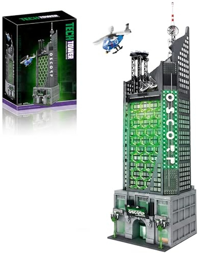 MikaBrical 102 cm hohes Oscorp Tower Klemmbausteine - 6375 Teile | Helden-Turm Bausatz mit Hubschrauber, Modular Building für Erwachsene und Filmfans, Kompatibel mit Youmko YM014
