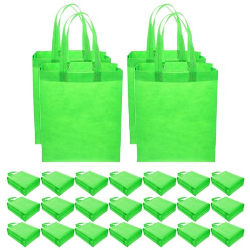VALICLUD Bolsas de Mano Reutilizables de Tela No Tejida 30 Piezas, Grandes 25x30x10 Cm, Color Verde Lima, Bolsa para Supermercado y Recuerdo de Fiesta Ecológica