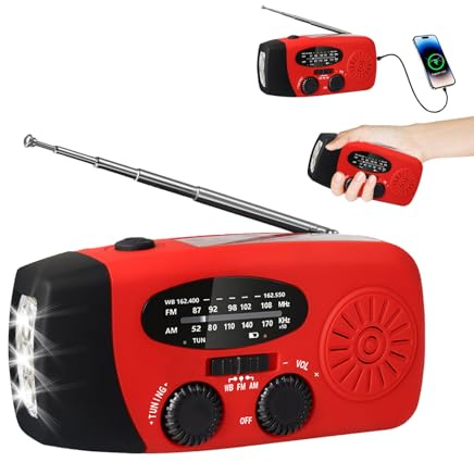 Notfall-Solarradio, Notfallradio Kurbel & Solar – 3 Ladearten (USB-C/Kurbel/Solar) 2000mAh Kurbelradio mit Taschenlampe SOS, Dynamo Notfallradio Batterie Power, AM/FM für Notfälle Überleben (A)