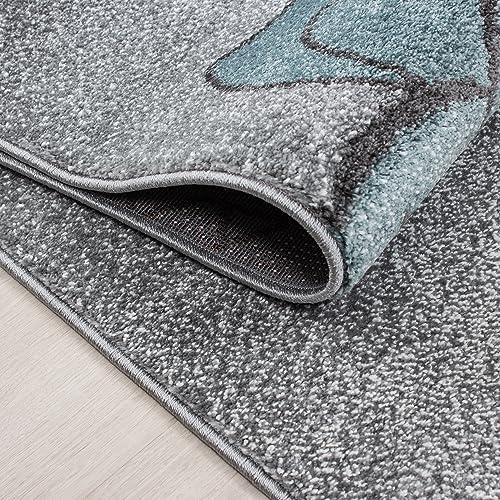KADIMA DESIGN Kinderteppich Bären-Motiv Pflegeleicht Bunt Waschbar Strapazierfähig Rund Blau 120x120 cm Kinderzimmer Fußbodenheizung geeignet Schadstoffgeprüft Babyzimmer Oeko-TEX | LAGO