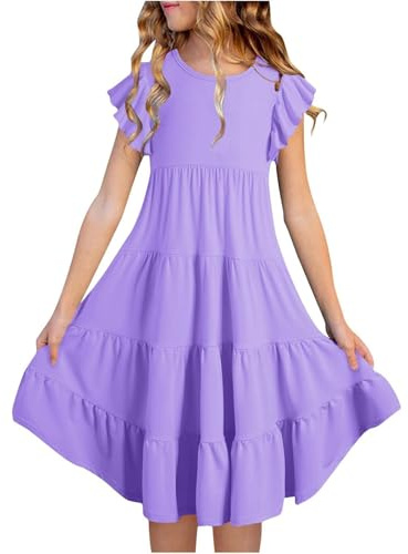 WWricotta Abito Estivo a Trapezio con Doppio Strato e Maniche a Palloncino per Ragazze, Modello Casual Midi Sfumato/A