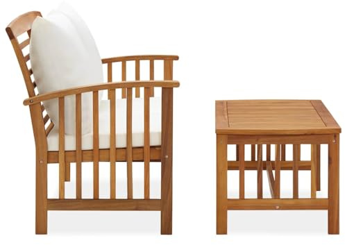 PUGYNBK Set di 2 sedie da giardino con cuscino in legno massello di acacia, per esterni, per terrazze, mobili con tavolo e tappezzeria