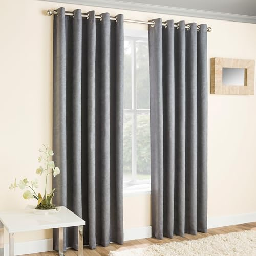 Enhanced Living Vogue Grey Silver 46 x 90 inch (117x229cm) Eyelet Thermal Noise Reducing Dim Out Curtains for Bedroom and Living Room