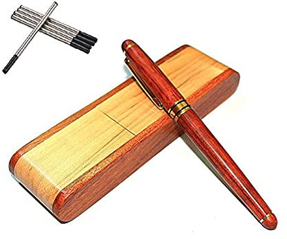 Farsler Gelstiftminen, schwarz, umweltfreundlich, für Kugelschreiber, Set mit 5 Nachfüllminen in schöner Holz-Box, Business-Geschenk, Neujahrsgeschenk Pen+Refills