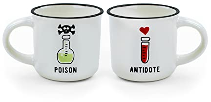 Legami MM0007, Espresso For Two, 2 Tazzine da Caffè in Porcellana New Bone China, Capacità 50 ml, Tema Poison and Antidote, Lavabili in Lavastoviglie, Utilizzabili nel microonde