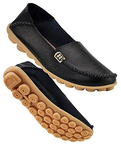 DUOYANGJIASHA Women's Comfortable Loafers Casual Round Toe Moccasins Wild Driving Flats Soft Walking Shoes Women Slip On Black