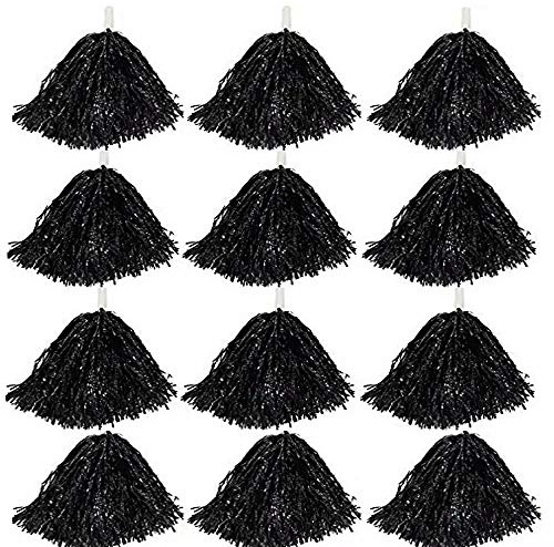 CRIVERS 1 douzaine Cheerleading Pompons, 18pc Pom-Pom Girls Pompoms avec Poign¨¦e pour Ball Dance D¨¦guisements Nuit F¨ºte des Sports(Noir, 30g)