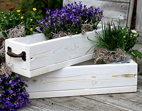 Caja de Flores de Madera Maciza - Color: Blanco - Tamaño (HxAxP): 12 cm x 80 cm x 15 cm - Caja de Flores y Plantas Vintage en pequeño para Uso Interior
