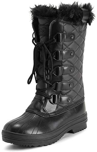 Polar Femmes Matelassée Grand Neige Imperméable L'hiver Fausse Fourrure Semelle En Caoutchouc Bottes - Noir Cuir Mono - UK6/EU39 - YC0629