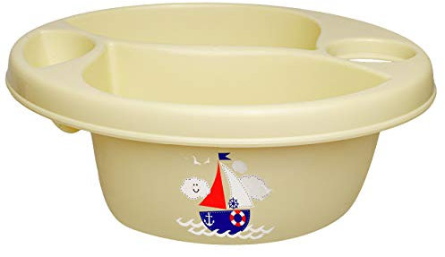 alles-meine.de GmbH 3 Kammer - Schüssel/Waschschüssel/Kinderwaschbecken - beige - Creme Schiff - Boot Bieco - mit Seifenablage - Organizer - Reinigungsmittel Aufbewahrung..