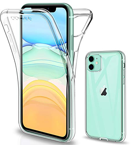 Gnews Hülle Kompatibel mit iPhone 11, Kompatibel mit iPhone 11 Schutzhülle 360 Grad Full Body Front Und Rückenschutz Handyhülle Transparent Silikon Durchsichtige TPU Bumper für iPhone 11-6.1 Zoll