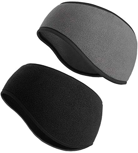 SAVITA 2 x Sports Headband Winter Anti-Sweat Ear Cover for Running, Men, Women (2 Colours) (Black, Grey)