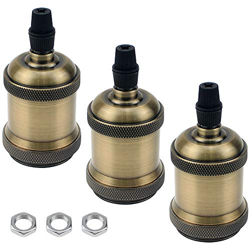 JaneYi 3 Pieces Vintage Lamp Holder E27 Solid Socket Ceramic Bulb Holder Rated 4A 250V E27 ES Lampholder Edison Screw Lamp Base Retro Pendant Light Adaptor for DIY Edison Bulb Pendant - Antique Bronze