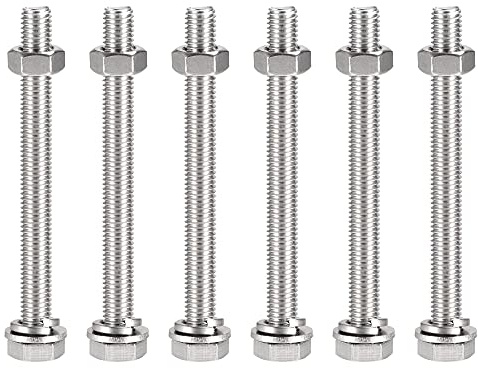 sourcing map M10 x 110 mm Sechskantschrauben, Muttern, Flach- und Sicherungsscheiben-Kits, 304 Edelstahl, Vollgewinde, Sechskantschrauben, 6 Sets