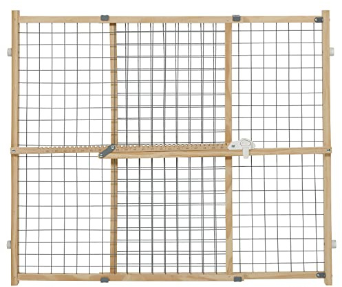 Drahtgeflecht-Tierschutzgitter, Hundegitter ausziehbar von 73,6 bis 127 cm Breite, 81,3 cm hoch, Holz, pulverbeschichtetes Drahtgeflecht