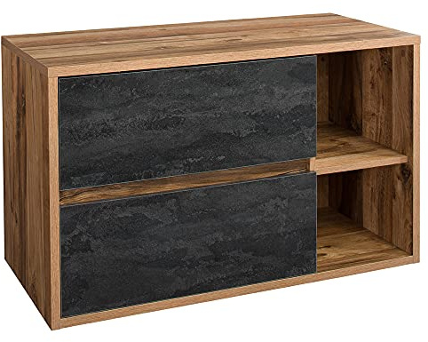 Lomadox Waschtisch-Unterschrank 100 cm breit, Eiche mit Beton dunkel Dekor, 2 Softclose-Schubkästen, B/H/T ca. 100/60/46 cm