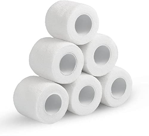 6 Rolls Cohesive Bandage, 5 cm x 4.5 m Yards Self Adherent Wrap Medical Tape Breathable Elastic Adhesive Bandage Athletic Sports Tape for Finger Ankle Wrist (White)