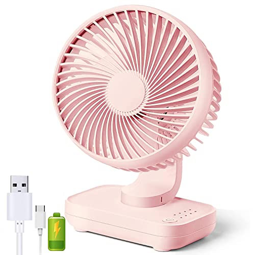 Panlom USB Desk Fan 5.4 Inch 4 Speeds Cooling Quiet Operation 90° Variable Tilt Wireless Small Rechargeable Table Fan Perfect for Bedroom Office (Pink)