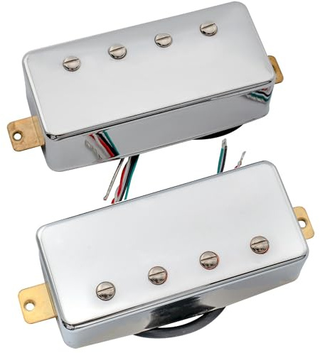 Artec MVBA4 Alnico 5 Covered Humbucker Tonabnehmer Hals Steg Pickups Set für LP oder EPI Style 4-Saiter E-Bass, Chrom | Covered, for LP or EPI Style 4-String Electric Bass