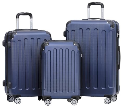 BEIBYE 2045 Zwillingsrollen 3tlg. Reisekoffer Koffer Kofferset Trolleys Hartschale in 20 Farben (Dunkel Blau)