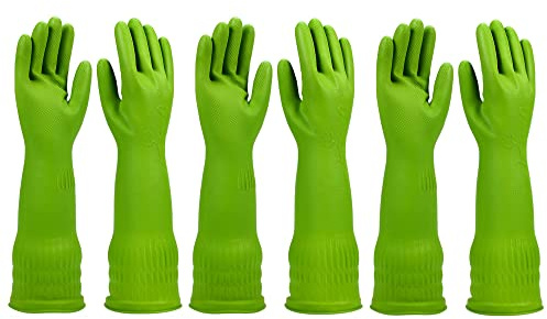 WEKIWGOT 3 Paar Gummihandschuhe Lang für Küchenabwasch, Wiederverwendbare und Wasserdicht mit Rutschfestem Griff, ideal für Haushaltsreinigung und Spülen