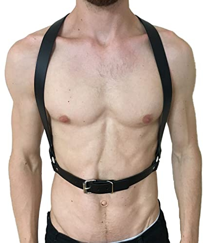 Arnés para hombre Punk ajustable de piel sintética cuerpo pecho arnés cinturón club con hebillas de lujo anillos para hombres, Negro24, Talla única