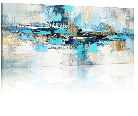 FajerminArt Marco de Madera Grande Abstracto Gris Azulado Cuadros Decoracion Salon Modernos Pintura Lienzos decorativos Cuadros Decorativos Salón Dormitorio Comedor Oficina Listo para colgar 120x50cm