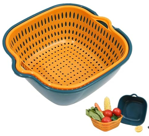 Cyrank Tazón de colador de Cocina, Recipiente de Lavado y colador de plástico de Doble Capa, Lavabo de Drenaje, Cesta de Verduras para Verduras de Frutas(L)