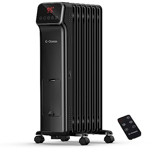 Oil Filled Radiator Heater, 1500W Electric Space Heaters for Indoor Use Large Room, 24.2''H Quiet Radiant Heater with Remote Control, Digital Thermostat, 3 Modes, 24H Timer, Overheat &Tip-Over Safety
