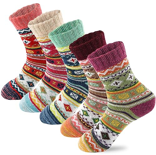 LKV 5 Pairs Wool Socks for Women - Cute Funny Fuzzy Warm Cozy Colorful Crew Socks for Women Men Fall Winter Christmas Stocking Stuffers Gifts Socks Knit