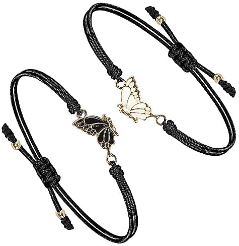 Basetousual 2 Stück Freundschaftsarmbänder,Friendship Bracelet mit Schmetterling,Pärchen Armband,Schmetterling Armband,Freundschaftsarmband Mädchen für Paare und Bester Freund