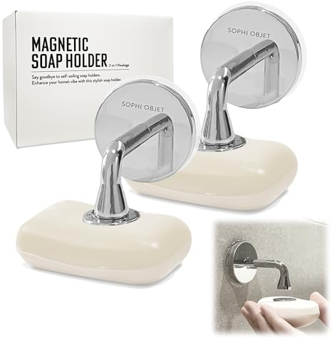 SOPHI OBJET 2Pcs Magnetic Soap Holder - Self Draining & Versatile Wall-Mount | Stainless Steel | Easy Clean, No More Soggy Soaps | Perfect for Shower, Kitchen & Bathroom