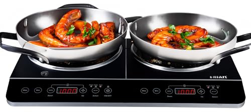 Double plaque de cuisson à induction 3500 W - 2 plaques - Plaque à induction électrique - Protection contre la surchauffe - Sécurité enfant - Panneau de commande tactile - Minuterie