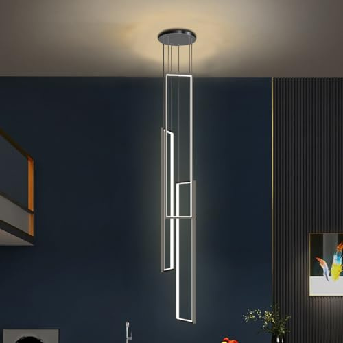 DOCJX Modern LED Pendelleuchte Geometrie Hängeleuchte Treppenhaus Hängelampe Kronleuchter Treppenleuchte Pendellampe ​Höhenverstellbar Deckenleuchte Esstisch Treppe Wohnzimmer (3FLAME-200CM