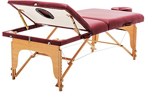 PRUJOY Salon- und Spa-Tische, faltbar, 3-teilig, tragbar, professionelle Massageliege, Beauty-Bettcouch für Reiki-Therapie-Behandlung (Red)