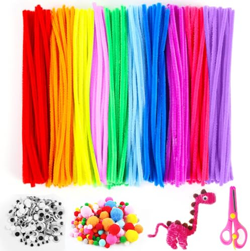 Sinofort 511 Stück Mehrfarbig Pfeifenreiniger Set Pfeifenreiniger zum Basteln Pfeifenputzer Bunt zum Basteln Chenilledraht mit Pompons und Selbstklebende Wackelaugen für Handwerk Dekoration