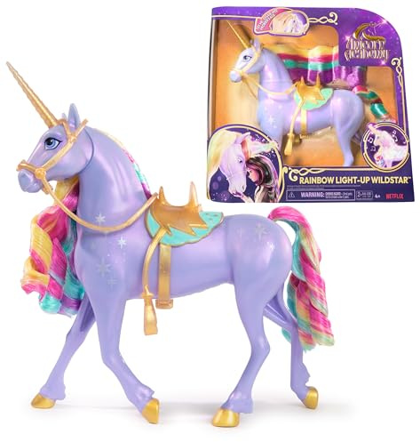 Unicorn Academy Licht-Magie Wildstar - 28 cm großes, interaktives Einhorn zur beliebten Netflix-Serie, mit Lichteffekten und Musik sowie abnehmbarem Zaumzeug und Sattel, für Kinder ab 4 Jahren