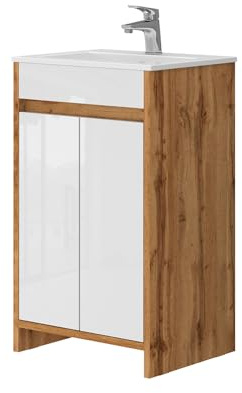 Vicco Waschbeckenunterschrank Lemgo, Goldkraft Eiche, 49 cm | besteht aus Badunterschrank und Waschbecken