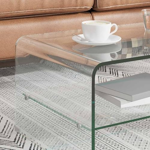 Rantry Soffbord vardagsrumsbord sidobord tebord glasbord för sovrum vardagsrum transparent härdat glas 98 × 45 × 31 cm