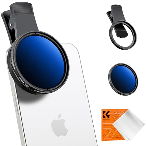K&F CONCEPT 52mm Clip-on ND2-400 Phone Camera Lens Filter, ND Filter Compatible with iPhone 17 16 15 14 13 12 11 Smart Phones