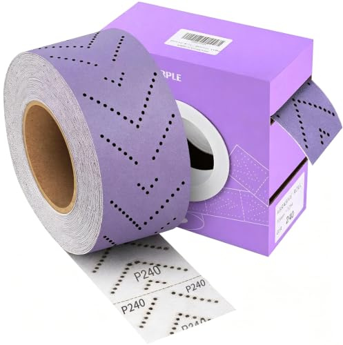 Shineboc P240 lila Keramik-Schleifblattrolle, 70mmx12m Handschleifpapier | Vorgeschnitten, Mehrloch Staubabsaugung, Klett Schnellwechsler, Anti Verstopfung, Kompatibel mit Handschleifer