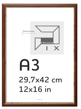 Pix FRAMES Bilderrahmen Holz 29,7x42cm (A3) – Massivholz Fotorahmen | mit Acrylglas – Klassischer Holzrahmen für Fotos Braun und Gold – Elegantes Deko-Element für stilvolle Wohnräume